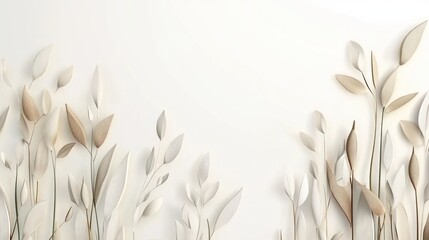 Minimalist paper cut-out foliage design with neutral tones on white background.
