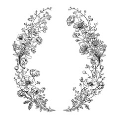 Wedding floral monogram crest organic herald invitation roses peonies