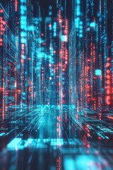Fototapeta premium represent the dynamic nature of data technology in cybersecurity, futuristic digital background with glowing blue and red holographic code symbols