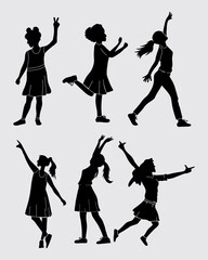 Cute cartoon girl kids silhouette collection set illustration vector clip art peace element isolated editable