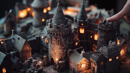 Intricate castle model display home miniature art cozy indoor environment close-up view creative hobby showcase