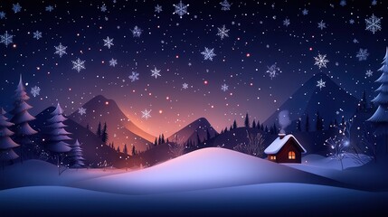 Fototapeta premium Serene Winter Landscape with Snowflakes Falling at Night