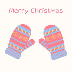 Christmas gloves. Pair of Christmas mittens with patterns