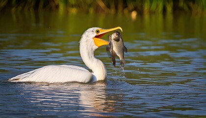 Fototapeta premium Cormorant with fish catch in river in the Pantanal Brazil 