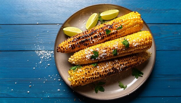 Generated image Elotes, grilled mexican street corn on a plate