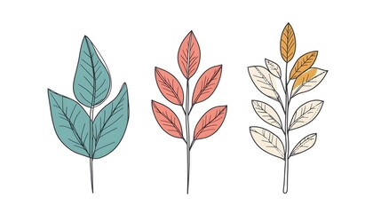 Three stylized leaf branches with varying colors