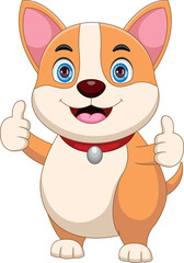 cartoon  cute little dog cartoon standing, smiling and giving a thumb up