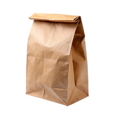Brown Paper Bag with Folded Top, Transparent Background