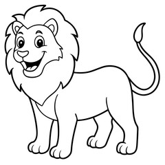 A happy lion wagging its tail line art illustration