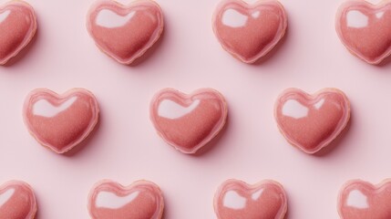 Heart-Shaped Macarons in Pink Background for Sweet Treats Display