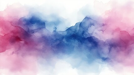 Abstract watercolor painting with pink and blue hues, creating a dreamy, cloudy effect.