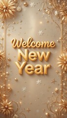 Welcome New Year - 3D Text with Gold Design