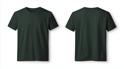  Pair of Dark Green T-Shirts Displayed Front and Back