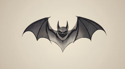 Fototapeta premium A bat face in minimalist line art its wings forming a heart shape.