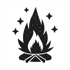 Christmas Campfire Silhouette Vector Illustration for Holiday and Winter Festive Themes