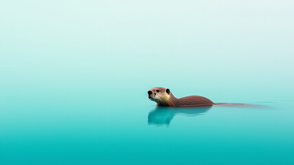 Fototapeta premium beaver swimming in still water