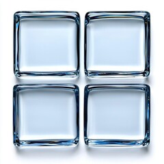 A photostock of sparkling clean glass panels arranged symmetrically, sleek and transparent, isolated on a clean white background, High Quality