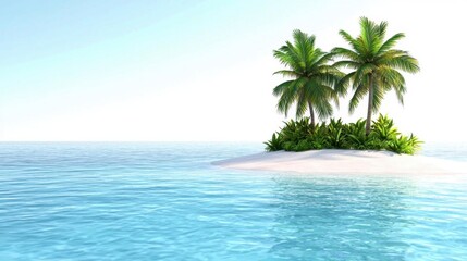 A photostock of vibrant tropical island scenery with turquoise waters and lush palm trees, serene and exotic, isolated on a clean white background, High Quality