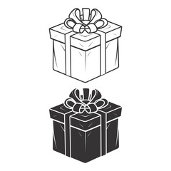 gift box coloring page, vector icon illustration