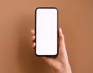 Phone mockup with mocha mousse background