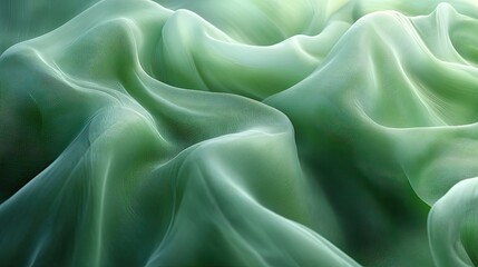 Obraz premium Green abstract fabric background with flow material and cloth for creative design, folds in chiffon silk synthetic wallpaper, detail for art pattern, delicate texture