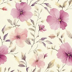 Sweet pink flower watercolor seamless pattern on cream background .soft pastel colors water color seamless pattern for beauty products or other.