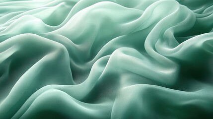 Obraz premium Green abstract fabric background with flow material and cloth for creative design, folds in chiffon silk synthetic wallpaper, detail for art pattern, delicate texture