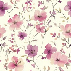 Sweet pink flower watercolor seamless pattern on cream background .soft pastel colors water color seamless pattern for beauty products or other.