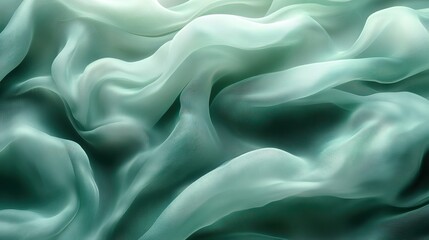 Obraz premium Green abstract fabric background with flow material and cloth for creative design, folds in chiffon silk textile wallpaper, art wavy wind pattern, delicate texture