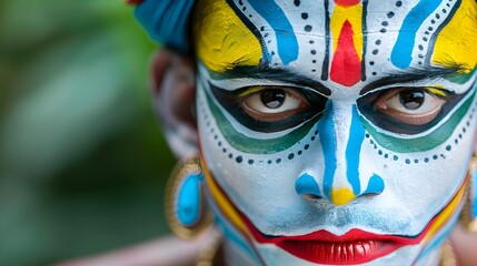Vibrant Traditional Face Paint Artistry in Cultural Performance
