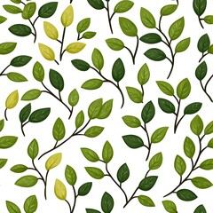 Green Leaves Pattern on White Background for Nature Design