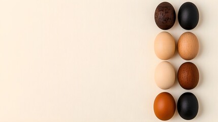 Variety of Wooden Eggs in Different Natural Colors Arrangement