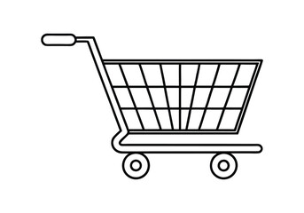 Minimalist Continuous Line Art of a Shopping Cart with Basket, Wheels, and Handle in a Modern Retail Style