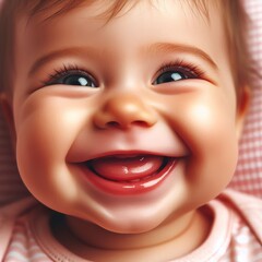 Close up of a baby smiling toothlessly their entire face radiati