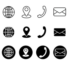 web, location pin, call, email icon design