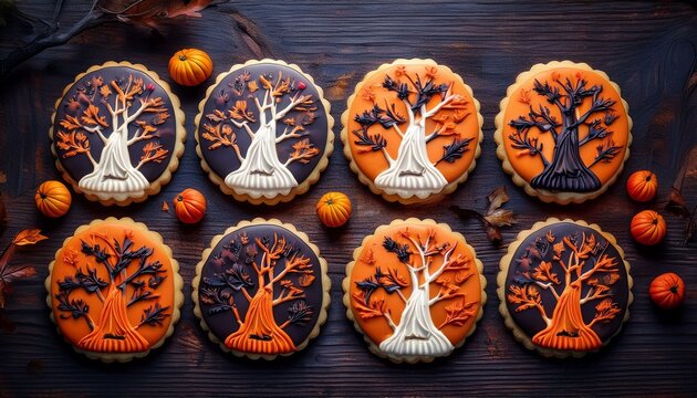 Generated image alloween party table decoration, candy pumpkin head jack lantern witch background, modern