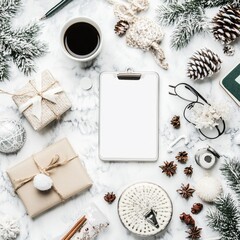 New year celebration essentials cozy home holiday decorations festive environment bird's eye view preparation for new year