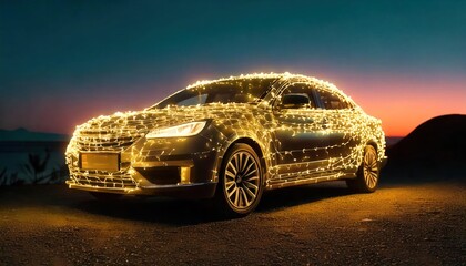 Obraz premium modern car wrapped in Christmas lights 