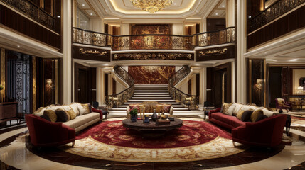 "3D rendering of a fashionable living room interior, showcasing modern furniture, stylish decor, and a harmonious color palette for a chic and contemporary ambiance."