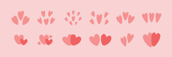 Red heart icon vector set, different shapes, hearts set red. Heart collection. Vector art illustration EPS 10 isolated