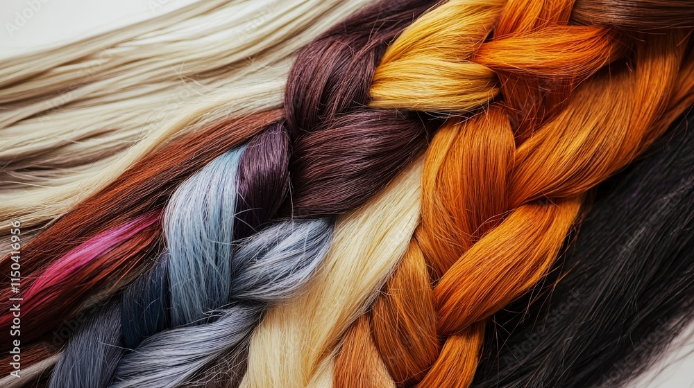 Poster artistic hair braid creation studio photography colorful textures close-up unique styles and pattern