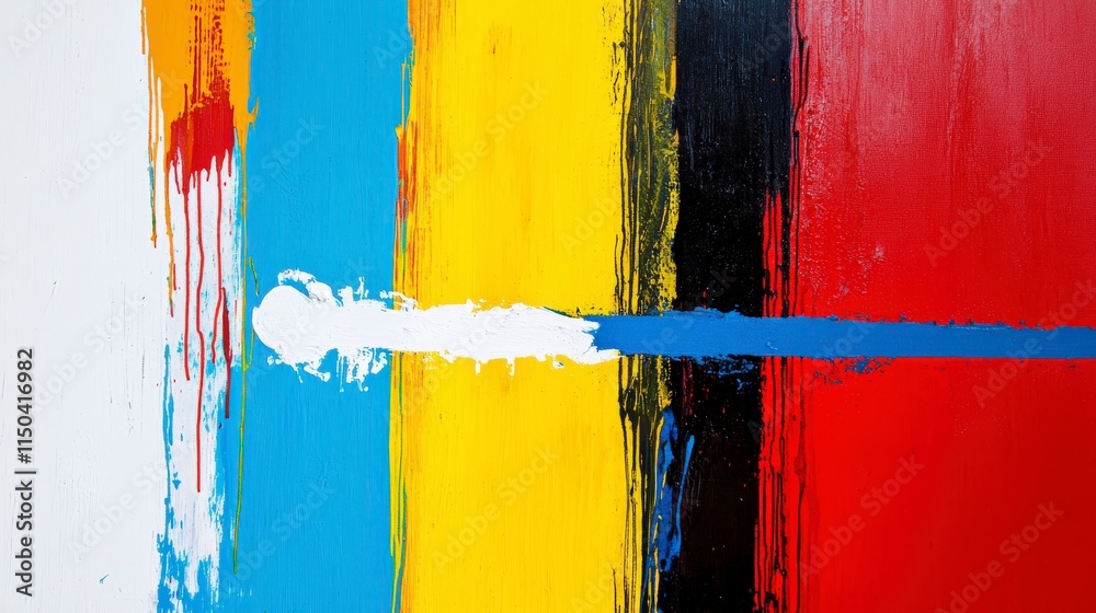 Aufkleber bold color line disrupting serenity modern art gallery abstract painting urban environment wide angl