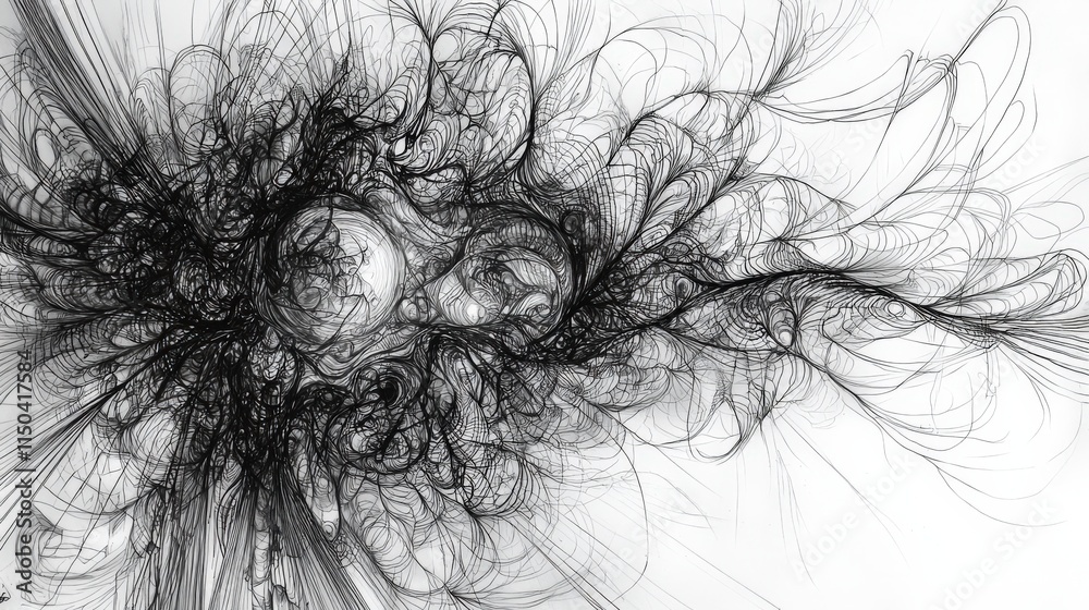 Aufkleber Conceptual design intricate dark ink mark in minimalist style - abstract digital creation from top-down view
