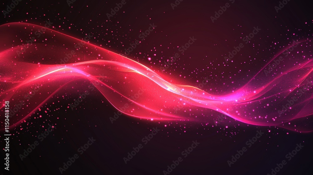 Poster Colorful Abstract Waves With Sparkling Particles Create a Dynamic Visual Effect Suitable for Various Design Projects and Backgrounds