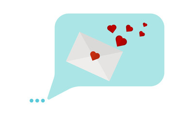 Speech Bubble With Love Envelope And Flying Hearts. Valentine's Day Concept, Isolated On White Background. Vector Illustration