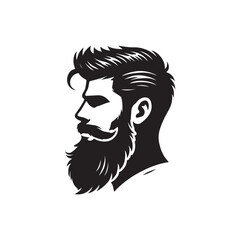 Black Color Bearded Man silhouette design Vector Illustration, Solid White Background 4.eps