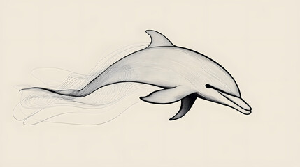Obraz premium A dolphins face and fin illustrated in flowing minimalist lines creating a heart-shaped motion.