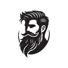 Black Color Bearded Man silhouette design Vector Illustration, Solid White Background 8.eps