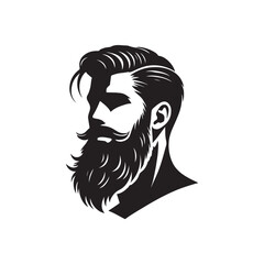 Black Color Bearded Man silhouette design Vector Illustration, Solid White Background 14.eps