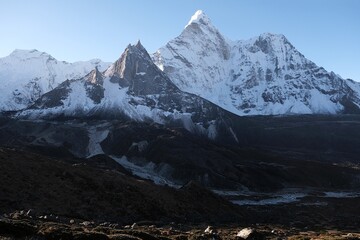 Amazing views with Ama Dablam Mount on trekking through Kongma La Pass 5535 m, from Dingboche to...